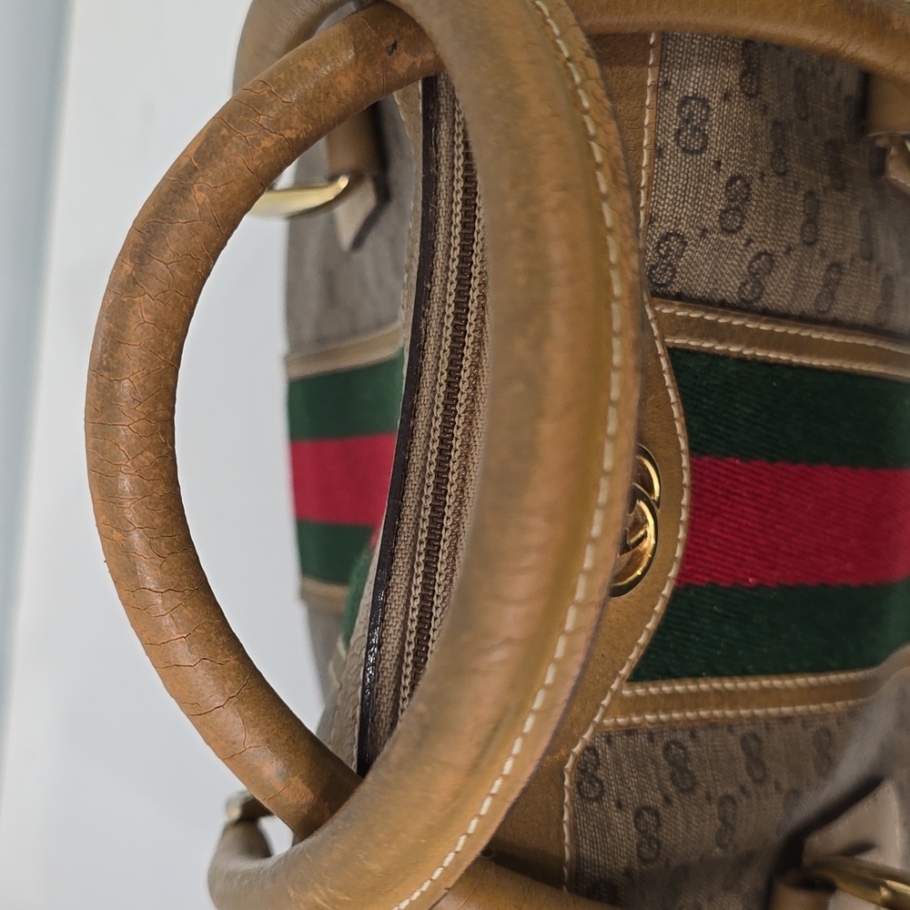 GUCCI - Vintage GG Supreme Boston Bag in Tan, PVC & Leather, with Sherry Line - Picture 11 of 17